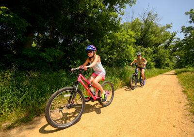 Bicyclists on the bike trail in summer