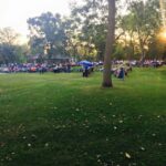 People at the park listening to music.