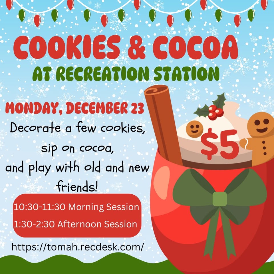 Cookies and Cocoa at Recreation Station flier.