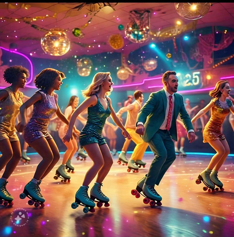 Adults rollerskating