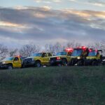 Oakdale Fire Department trucks in a row.