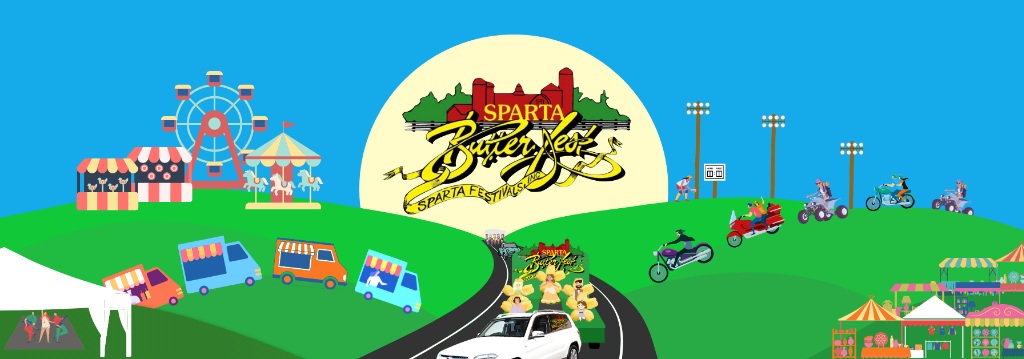 Sparta Butterfest logo and cartoon drawing.