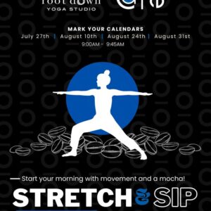 Stretch and sip yoga event flier