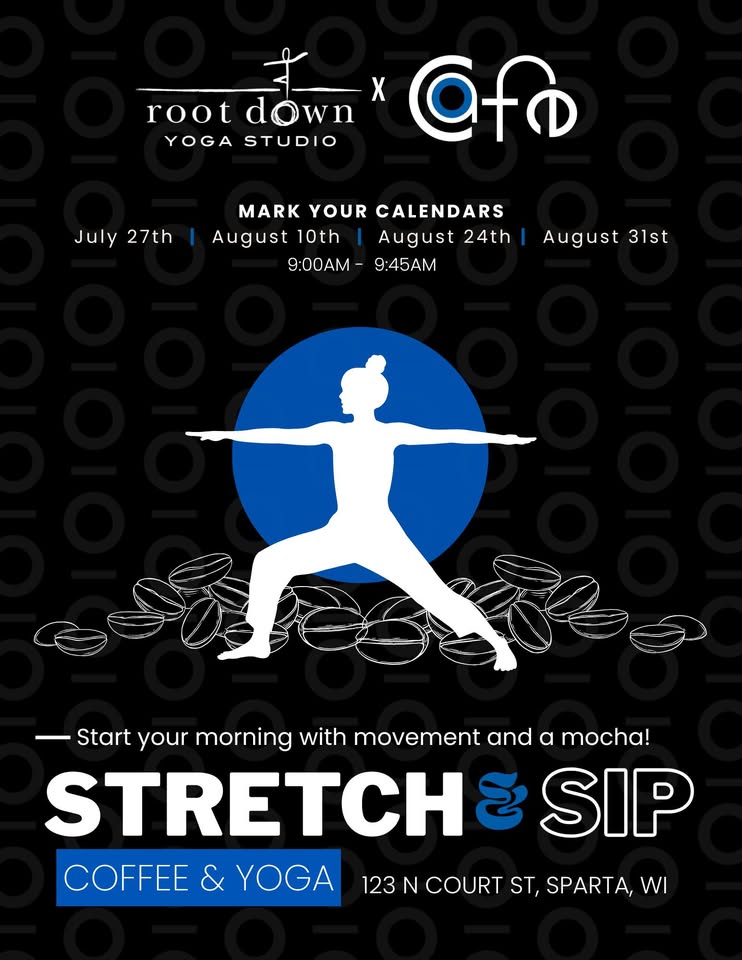 Stretch and sip yoga event flier