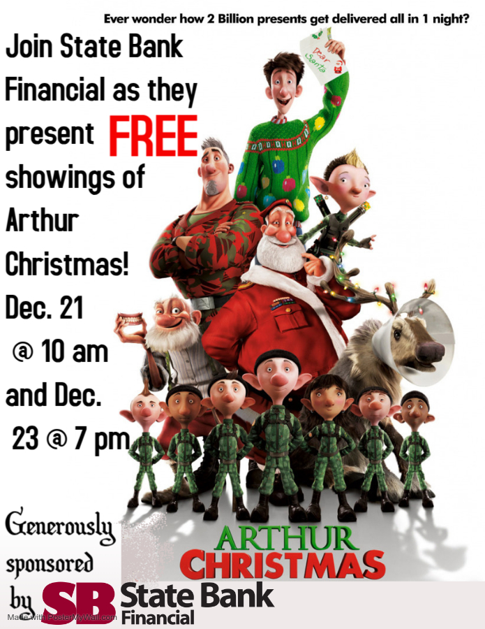 Arthur Christmas free showing event flier