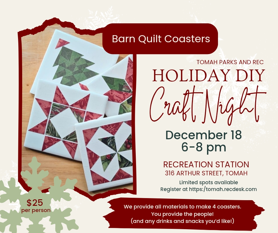 Barn Quilt Coasters Holiday DIY Craft Night - Explore Monroe County ...