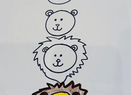 A picture showing the steps on how to draw a lion.