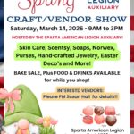 A poster for the Auxiliary Spring Craft Vendor Show with a garden gnome on it.