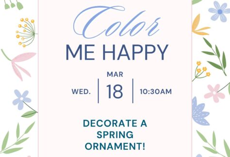 A poster with colorful plants around the event information.