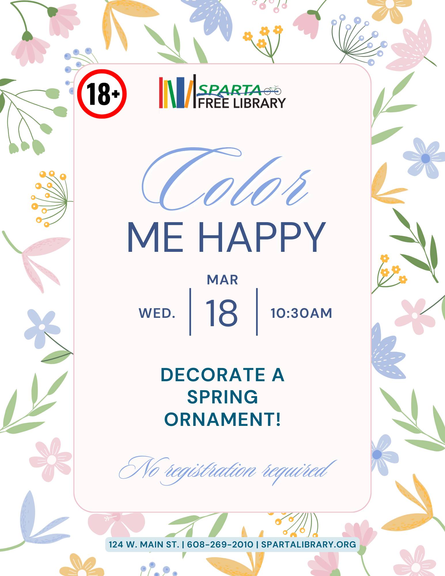 A poster with colorful plants around the event information.