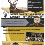 A poster with a picture of a deer on it and another picture of a group of people.