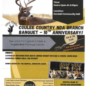 A poster with a picture of a deer on it and another picture of a group of people.