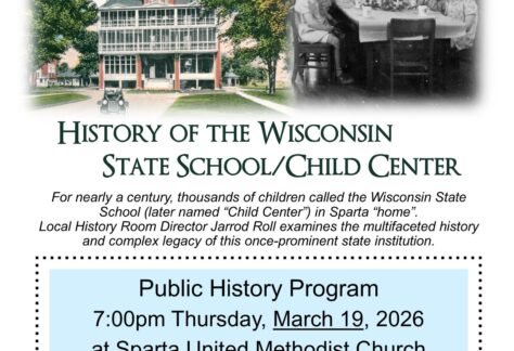A old picture of the Wisconsin State school/ Child Center and next to that picture is a black and white photo of children.