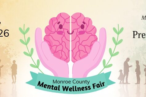 A poster of a hand holding a happy brain.