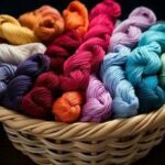 A basket with colorful yarn in it.