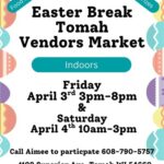 A poster with different colored Easter eggs around it.