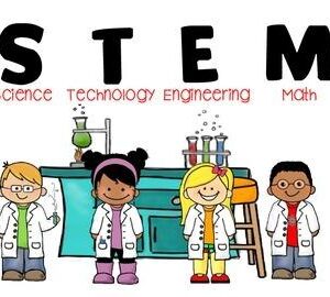 A picture of with cartoon drawn children on it with lab coats on.