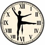 A drawing of a dancing on a clockface with the dancer's legs and arms being used for the clock hands.