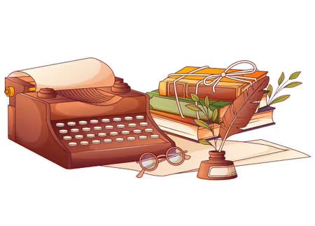 A picture with a typewriter and books in it.