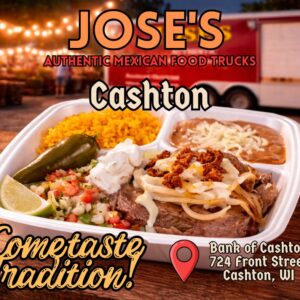 A poster with a picture of Mexican food on it and event information.