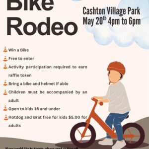 A poster with the event information on it and a child riding a bike.