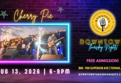 A event poster with a photo of the band Cherry Pie.