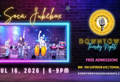 A poster with the event information on it with the band Soca Jukeboc on it.