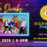 A poster with the event information on it along with a photo of the band The Dweebs.
