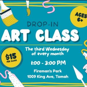 A poster with arts in supplies on it.