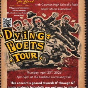 "Dying Poets Tour” featuring a chaotic scene of people flying out of a crashing vehicle.