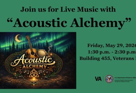 A green poster with Acoustic instruments on it.
