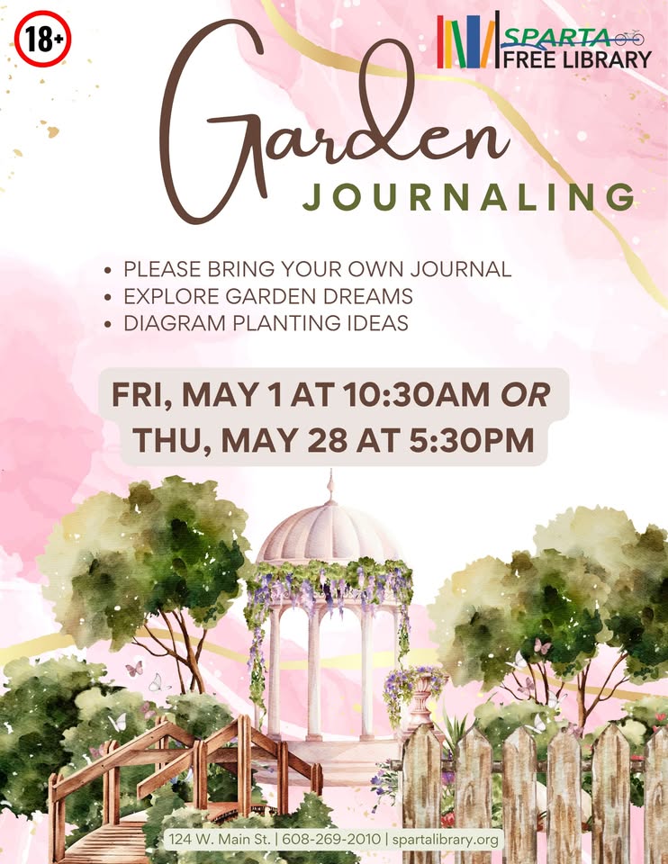 A poster with the event information on it and also a drawing of a garden.