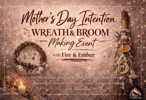 A poster with a wreath and the head of a broom.