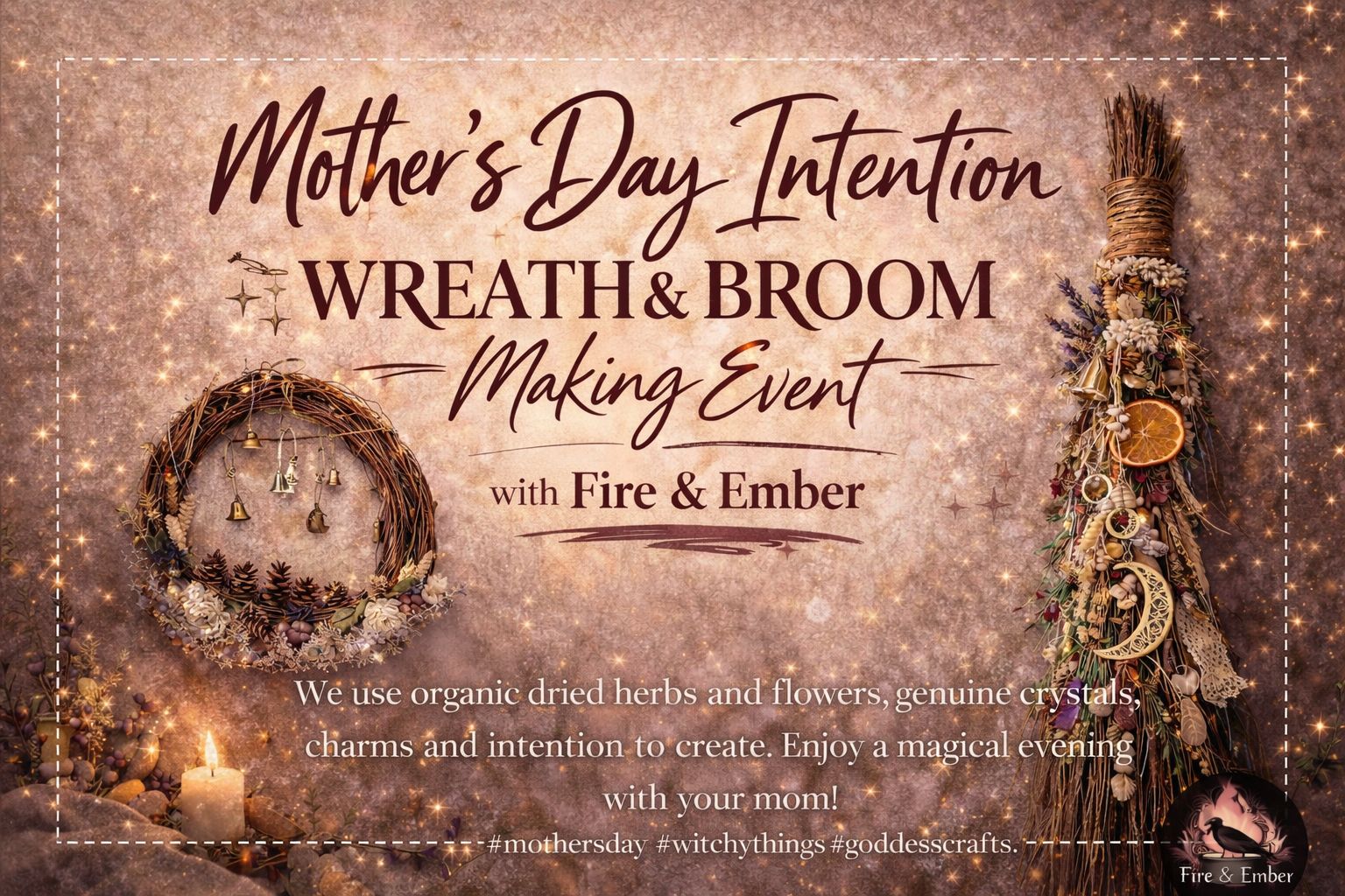 A poster with a wreath and the head of a broom.