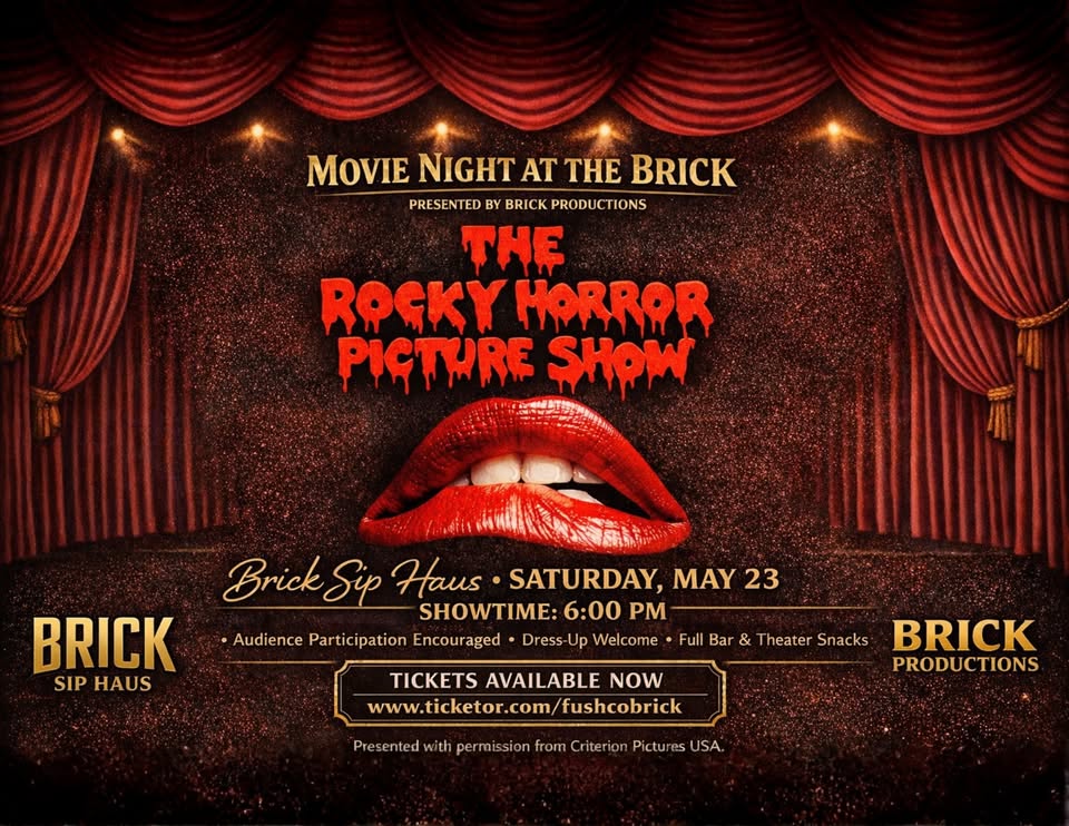 A poster with event information on it and a pair of lips on it.