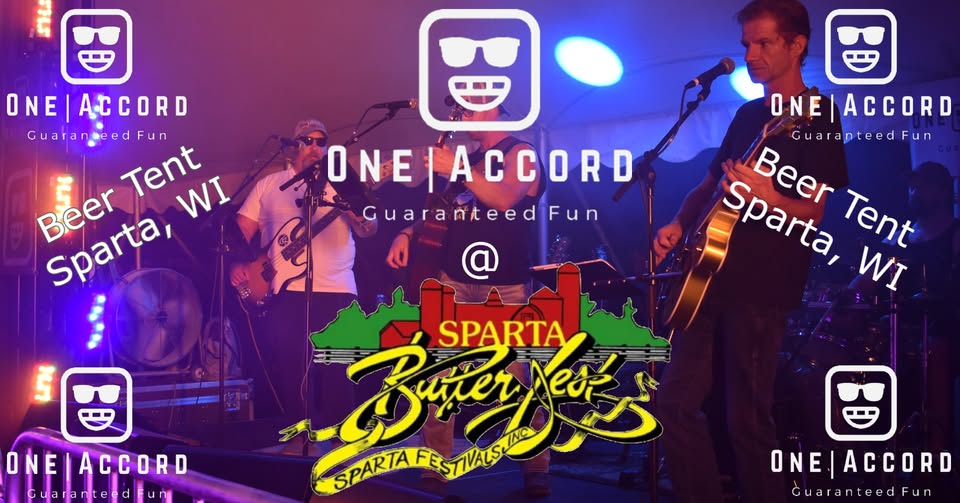 A picture of the band Accord with the event information on it.