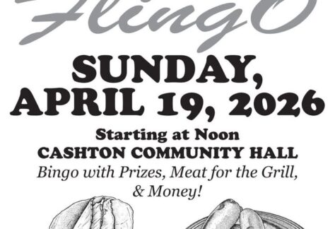 A poster with the event information on it and drawings of meat on cutting boards.