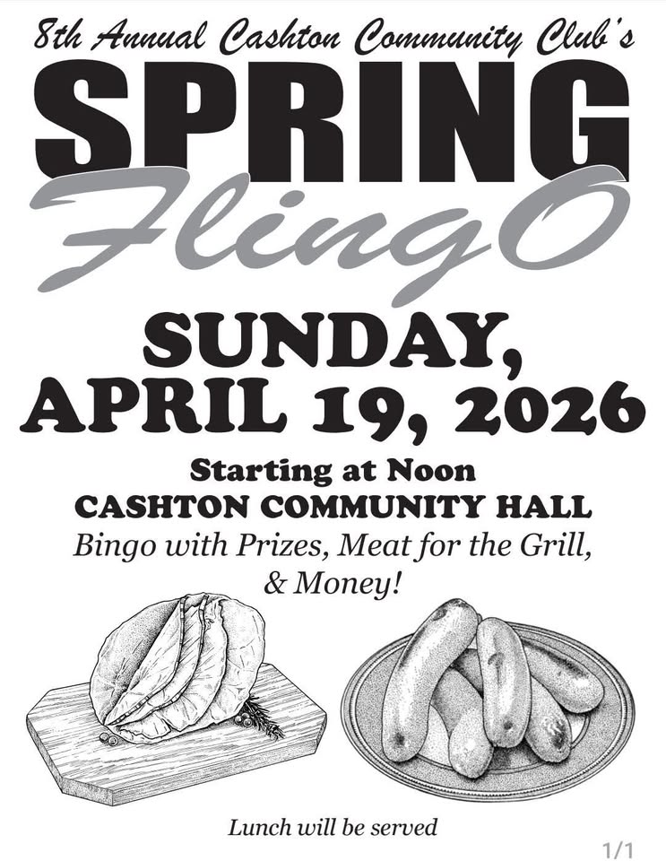 A poster with the event information on it and drawings of meat on cutting boards.