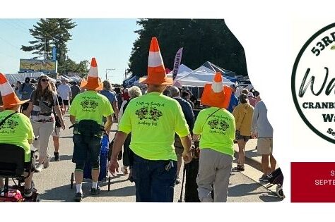 A photo of people with traffic corns on their heads.