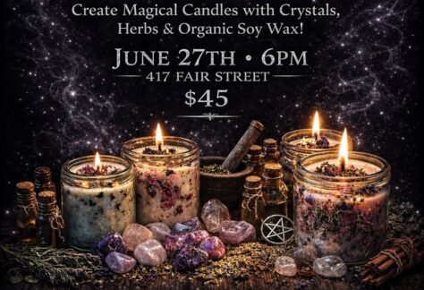 A poster with candles on it along with the event information on it.