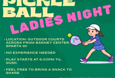 A poster with a woman playing Pickleball.