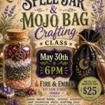 A photo of a spell jar and a Mojo Bag.
