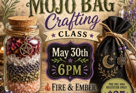 A photo of a spell jar and a Mojo Bag.