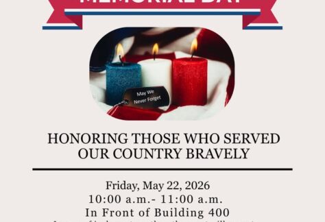 A picture with the event information on it and in the middle there are three candle that are blue ,white, and red.