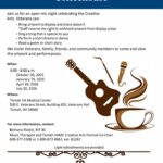 A poster with a cup of coffee and a guitar next to it with the event information on the poster.