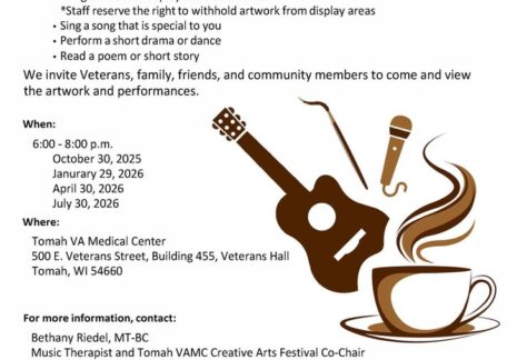 A poster with a cup of coffee and a guitar next to it with the event information on the poster.