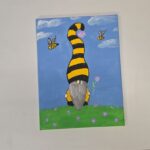A painting of a gnome with bees