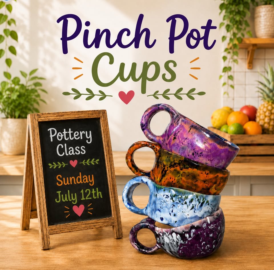 Brightly colored and glazed small pinch pot cups