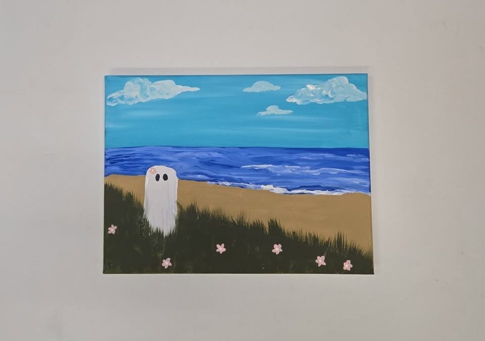 Summerween Ghost on the Beach Canvas Painting