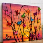a canvas painting with added butterflies